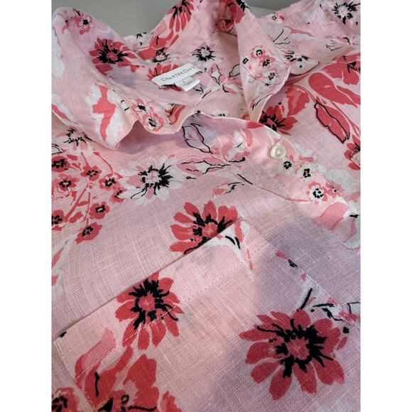 Charter Club Women's L Pink Floral Button Down Blouse with Tie Cuffs Lightweight - Picture 3 of 9